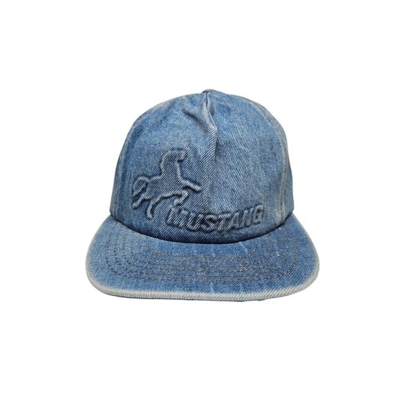 Vintage Mustang Engineering Denim Hat Embossed Strapback Blue Oil & Gas - Picture 1 of 10